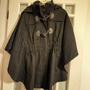Black Hooded Cape with Toggle Closures
